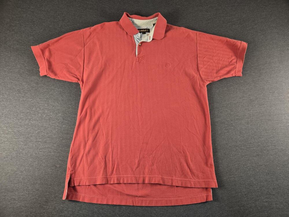 Timberland Weathergear Polo Shirt Mens Large Red Herringbone Knit Cotton Casual